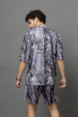 Go Devil Leaves Printed Purple Oversized Co-Ord Set For Men