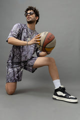 Go Devil Leaves Printed Purple Oversized Co-Ord Set For Men