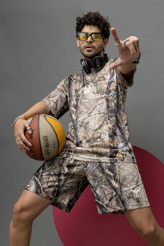 Go Devil Leaves Printed Oversized Co-Ord Set For Men
