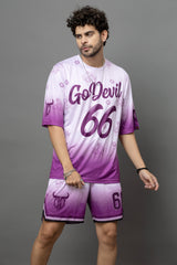 Go Devil 66 Printed Purple & White Co-Ord Set For Men