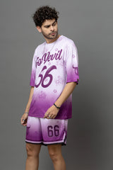 Go Devil 66 Printed Purple & White Co-Ord Set For Men