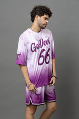 Go Devil 66 Printed Purple & White Co-Ord Set For Men