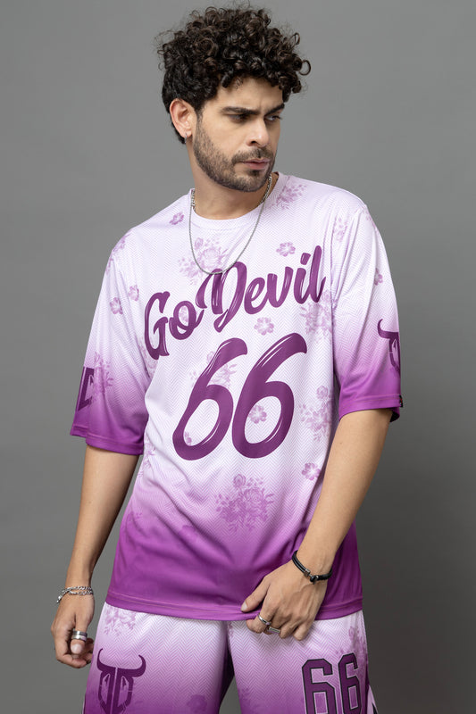 Go Devil 66 Printed Purple & White Co-Ord Set For Men