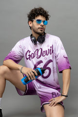 Go Devil 66 Printed Purple & White Co-Ord Set For Men