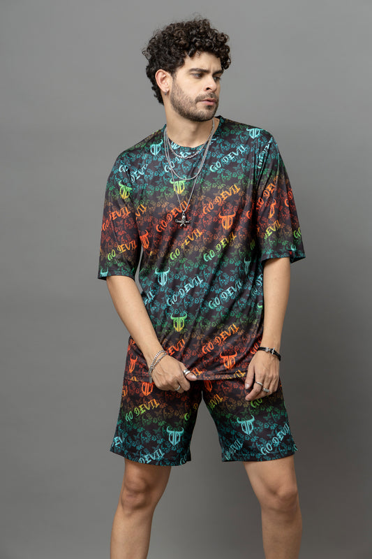 Go Devil Printed Multicolor Co-Ord Set For Men