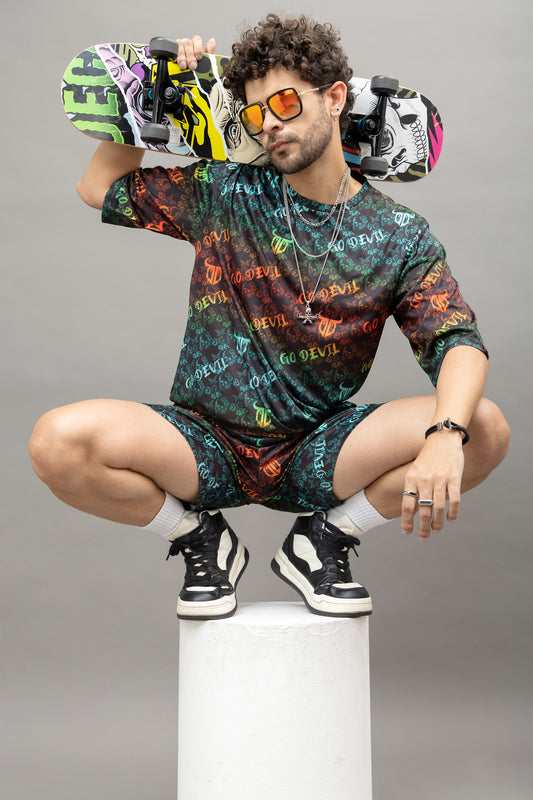Go Devil Printed Multicolor Co-Ord Set For Men