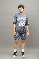 Go Devil 66 Printed Grey Graphic Oversized Co-Ord Set For Men