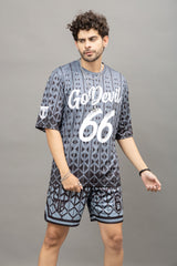 Go Devil 66 Printed Grey Graphic Oversized Co-Ord Set For Men