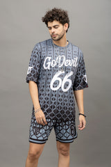 Go Devil 66 Printed Grey Graphic Oversized Co-Ord Set For Men
