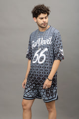 Go Devil 66 Printed Grey Graphic Oversized Co-Ord Set For Men