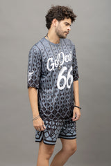Go Devil 66 Printed Grey Graphic Oversized Co-Ord Set For Men