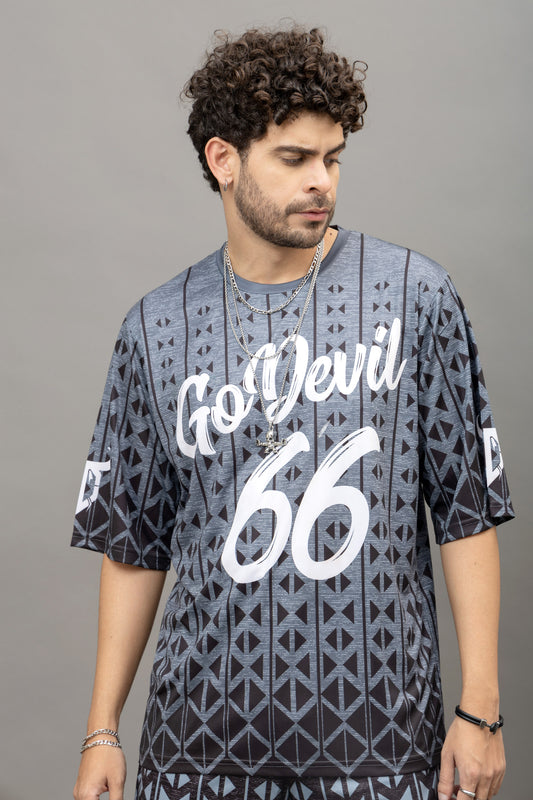 Go Devil 66 Printed Grey Graphic Oversized Co-Ord Set For Men