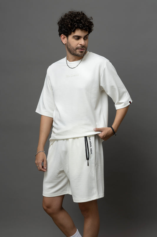 Go Devil White Textured Co-Ord Set For Men
