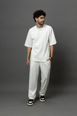 Go Devil White Textured T-Shirt With Pant Co-Ord Set For Men