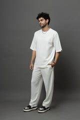 Go Devil White Textured T-Shirt With Pant Co-Ord Set For Men