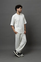 Go Devil White Textured T-Shirt With Pant Co-Ord Set For Men