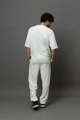 Go Devil White Textured T-Shirt With Pant Co-Ord Set For Men