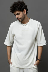Go Devil White Textured T-Shirt With Pant Co-Ord Set For Men