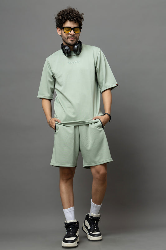 Go Devil Sage Green Textured Co-Ord Set For Men