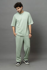 Go Devil Sage Green Textured T-Shirt With Pant Co-Ord Set For Men