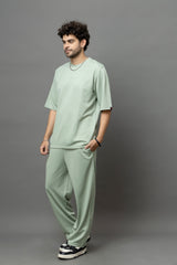 Go Devil Sage Green Textured T-Shirt With Pant Co-Ord Set For Men