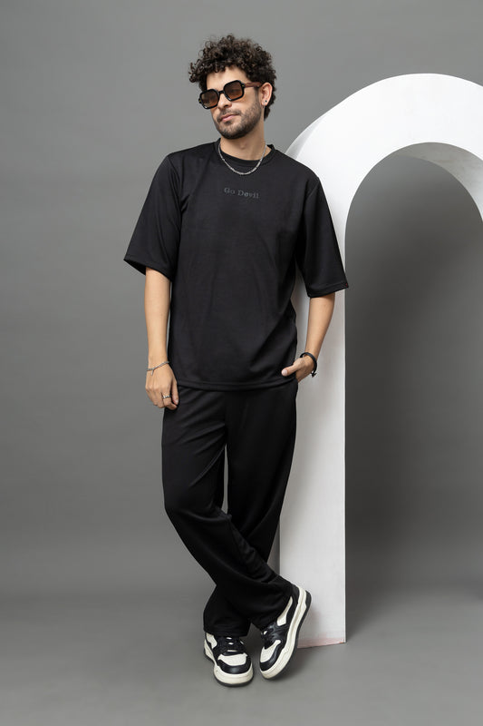 Go Devil Printed Black T-Shirt With Pant Co-Ord Set For Men
