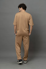Go Devil Brown Textured T-Shirt With Pant Co-Ord Set For Men