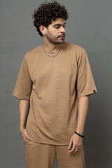 Go Devil Brown Textured T-Shirt With Pant Co-Ord Set For Men