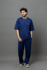 Go Devil Blue Textured T-Shirt With Pant Co-Ord Set For Men