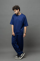 Go Devil Blue Textured T-Shirt With Pant Co-Ord Set For Men