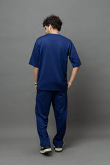 Go Devil Blue Textured T-Shirt With Pant Co-Ord Set For Men