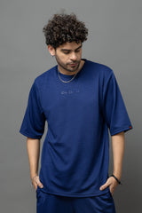Go Devil Blue Textured T-Shirt With Pant Co-Ord Set For Men