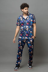 Colourful Skull Printed Shirt With Pant Co-Ord Set For Men