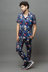 Colourful Skull Printed Shirt With Pant Co-Ord Set For Men