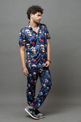 Colourful Skull Printed Shirt With Pant Co-Ord Set For Men