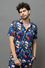 Colourful Skull Printed Shirt With Pant Co-Ord Set For Men