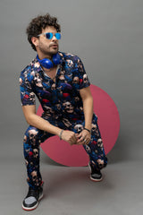Colourful Skull Printed Shirt With Pant Co-Ord Set For Men