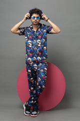 Colourful Skull Printed Shirt With Pant Co-Ord Set For Men