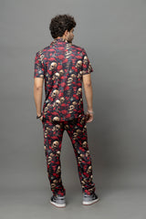 Skull with Rose Printed Black Shirt With Pant Co-Ord Set For Men