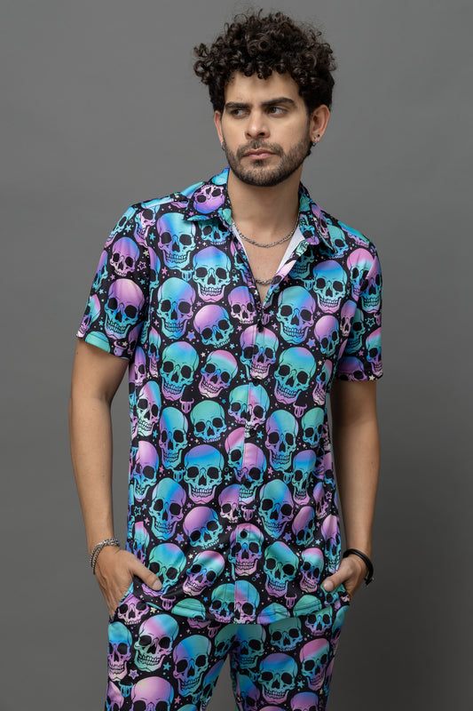 Skull Printed Shirt With Pant Co-Ord Set For Men