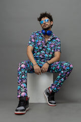 Skull Printed Shirt With Pant Co-Ord Set For Men