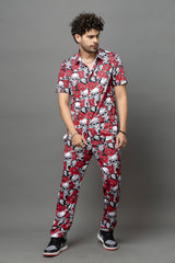 Skull with Rose Printed Shirt With Pant Co-Ord Set For Men