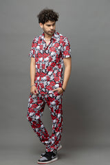 Skull with Rose Printed Shirt With Pant Co-Ord Set For Men