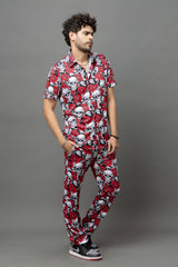 Skull with Rose Printed Shirt With Pant Co-Ord Set For Men