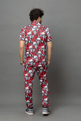 Skull with Rose Printed Shirt With Pant Co-Ord Set For Men