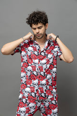 Skull with Rose Printed Shirt With Pant Co-Ord Set For Men