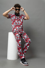 Skull with Rose Printed Shirt With Pant Co-Ord Set For Men