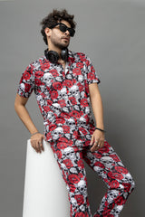 Skull with Rose Printed Shirt With Pant Co-Ord Set For Men