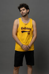 Go Devil Badass 66 Printed Yellow Sleeveless Vest For Men