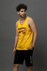Go Devil Badass 66 Printed Yellow Sleeveless Vest For Men